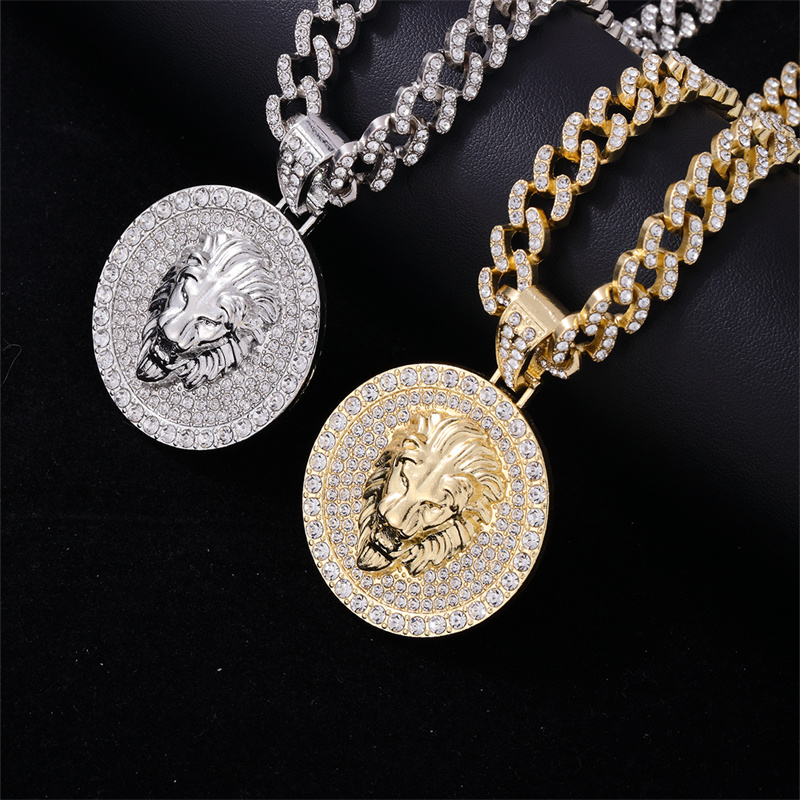 Hip-Hop Streetwear Round Lion Alloy Inlay Rhinestones K Gold Plated Rhodium Plated Unisex Pendant Necklace display picture 2