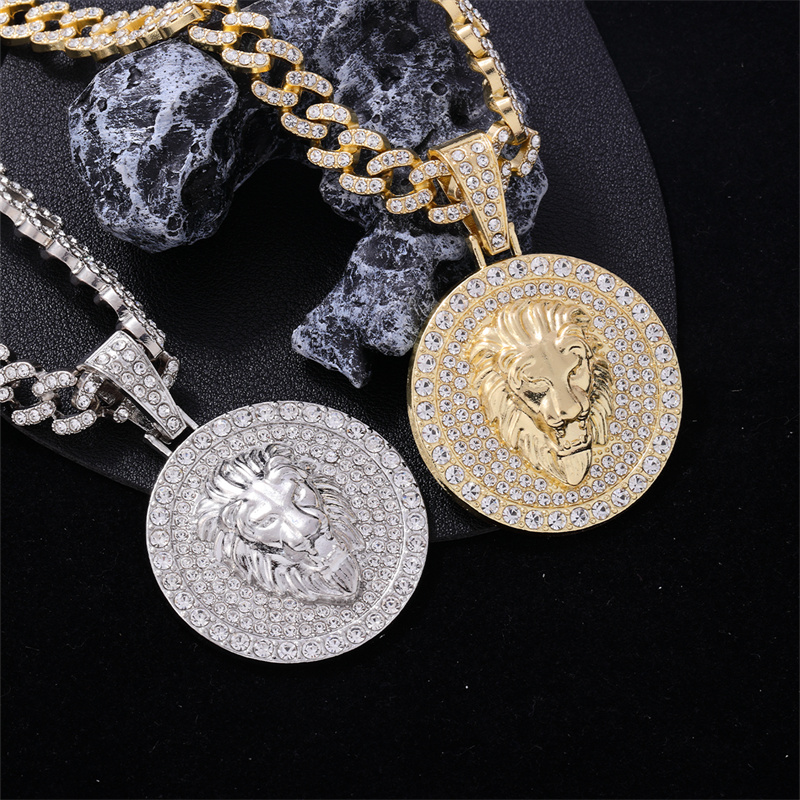 Hip-Hop Streetwear Round Lion Alloy Inlay Rhinestones K Gold Plated Rhodium Plated Unisex Pendant Necklace display picture 4