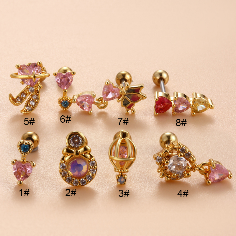 1 Piece Ear Cartilage Rings & Studs Simple Style Classic Style Heart Shape Butterfly Copper Inlay Zircon Ear Cartilage Rings & Studs display picture 28