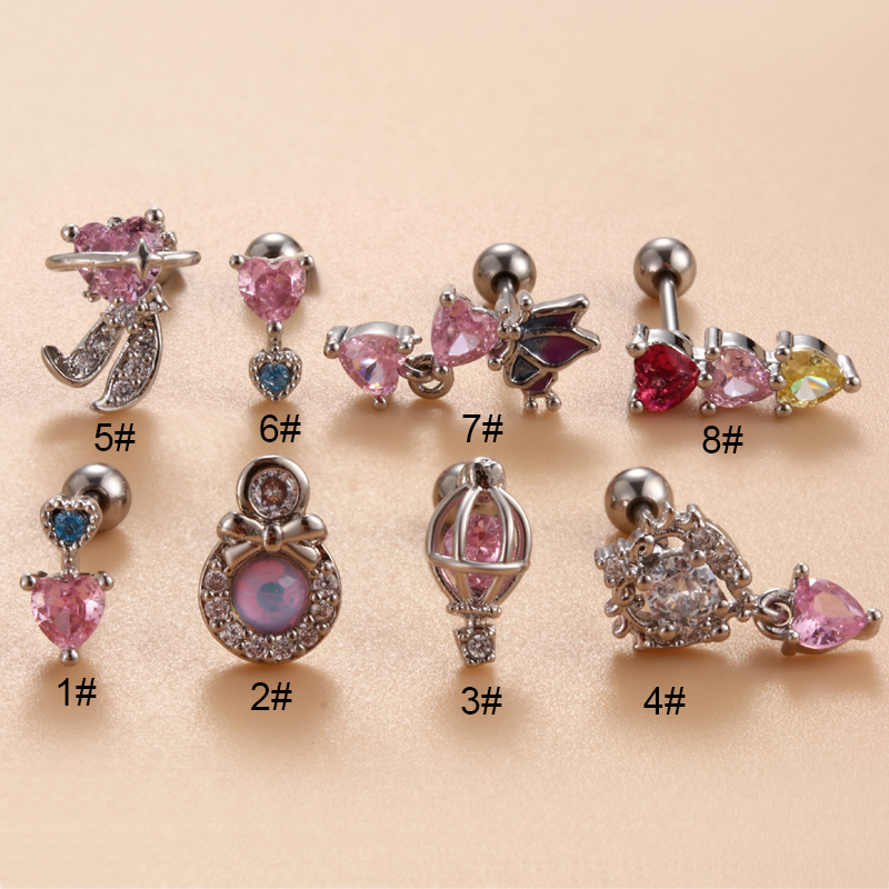 1 Piece Ear Cartilage Rings & Studs Simple Style Classic Style Heart Shape Butterfly Copper Inlay Zircon Ear Cartilage Rings & Studs display picture 29