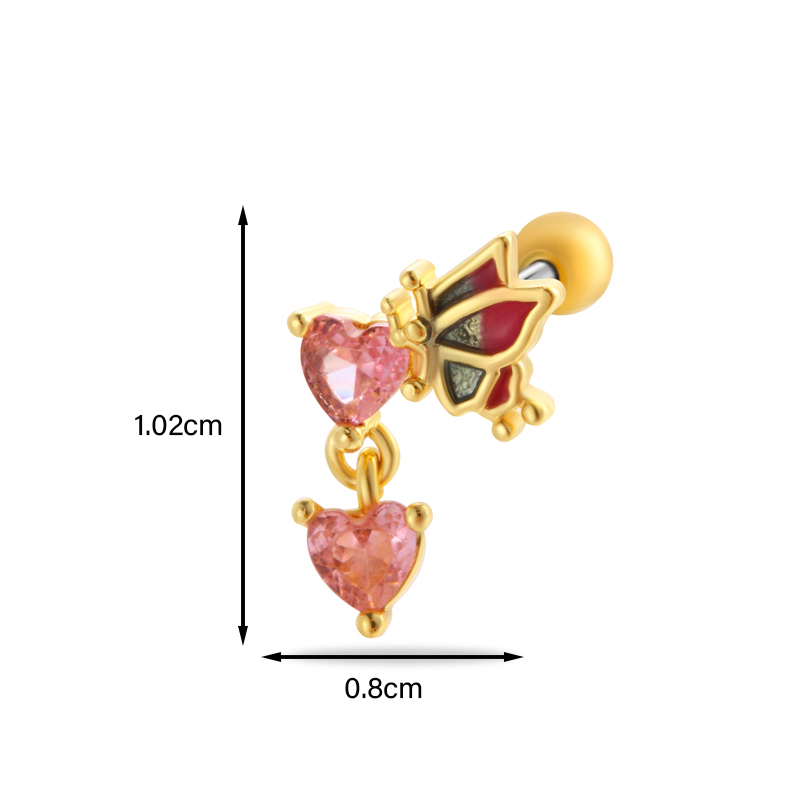 1 Piece Ear Cartilage Rings & Studs Simple Style Classic Style Heart Shape Butterfly Copper Inlay Zircon Ear Cartilage Rings & Studs display picture 21