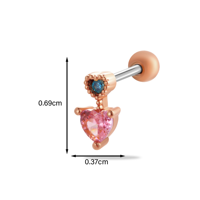 1 Piece Ear Cartilage Rings & Studs Simple Style Classic Style Heart Shape Butterfly Copper Inlay Zircon Ear Cartilage Rings & Studs display picture 1