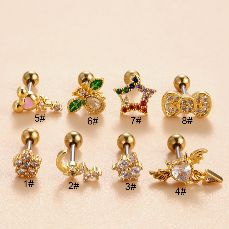 1 Piece Ear Cartilage Rings & Studs Simple Style Classic Style Star Heart Shape Bow Knot Copper Heart Star Bowknot Zircon Ear Cartilage Rings & Studs display picture 30