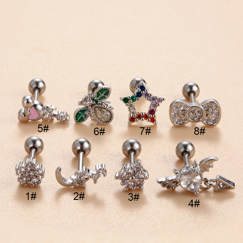 1 Piece Ear Cartilage Rings & Studs Simple Style Classic Style Star Heart Shape Bow Knot Copper Heart Star Bowknot Zircon Ear Cartilage Rings & Studs display picture 29