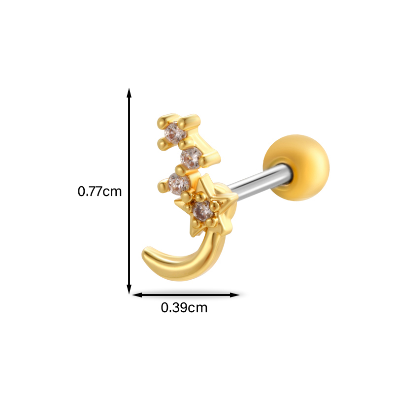 1 Stück Ohrknorpelringe &Stecker Einfacher Stil Klassischer Stil Stern Herzform Bogenknoten Kupfer Herz Stern Schleife Zirkon Ohrknorpelringe &Stecker display picture 6