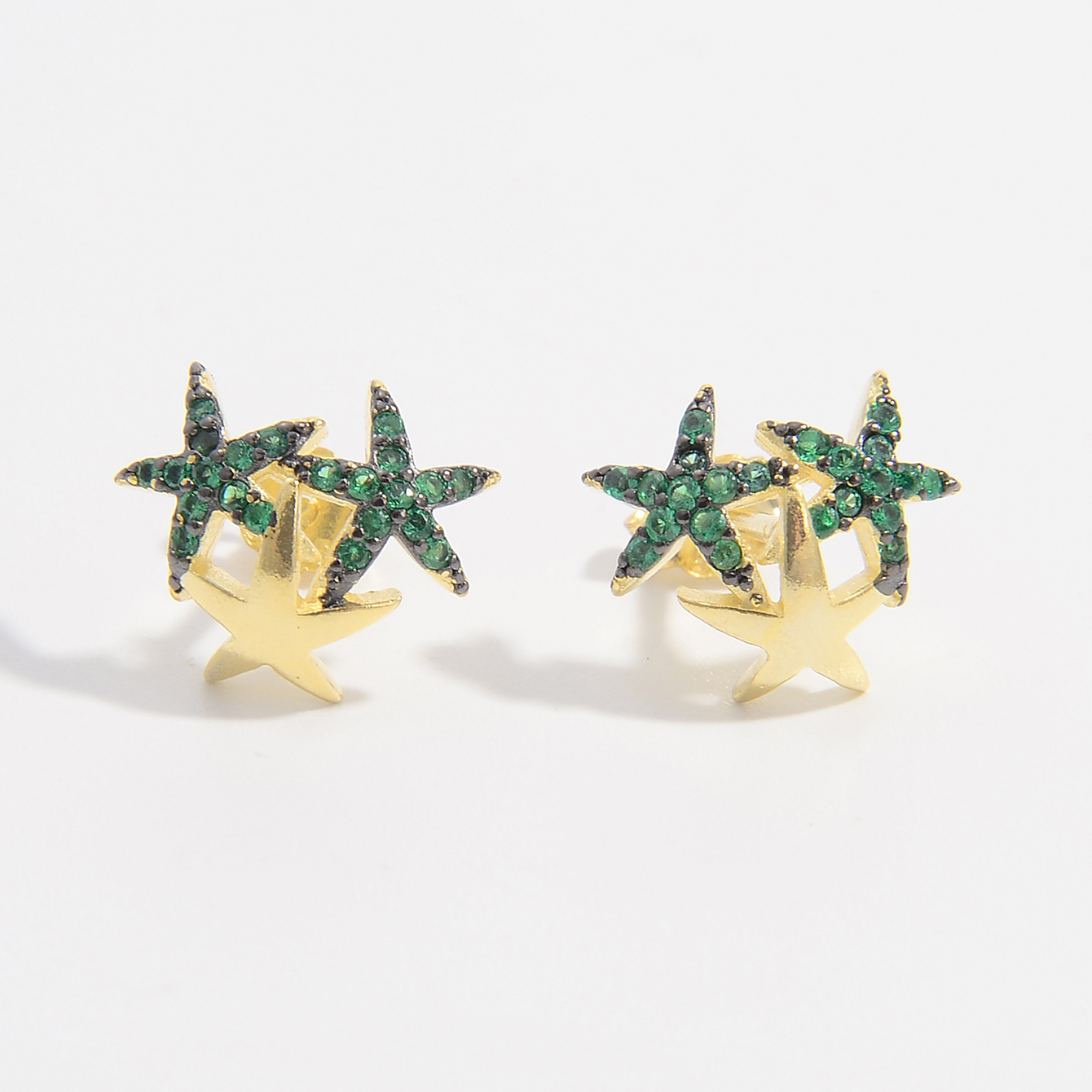 1 Pair Romantic Shiny Star Inlay Sterling Silver Zircon 14K Gold Plated White Gold Plated Ear Studs display picture 1