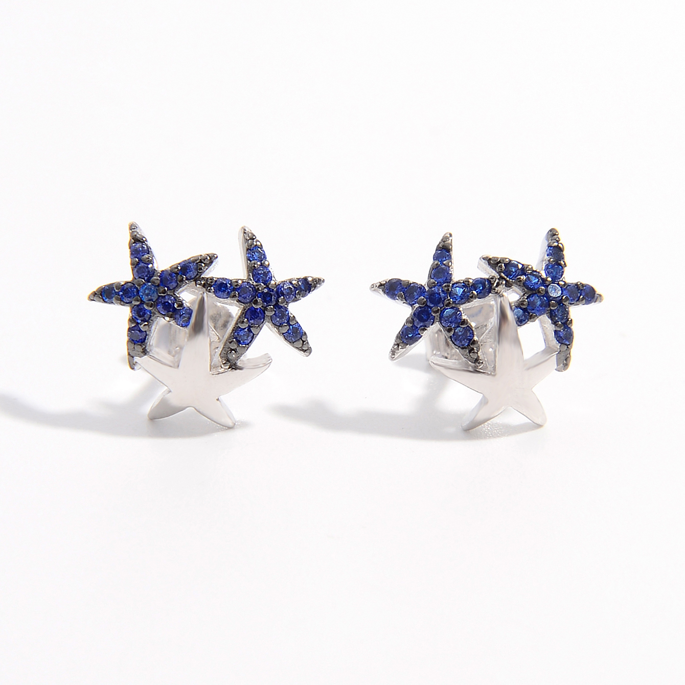 1 Pair Romantic Shiny Star Inlay Sterling Silver Zircon 14K Gold Plated White Gold Plated Ear Studs display picture 2