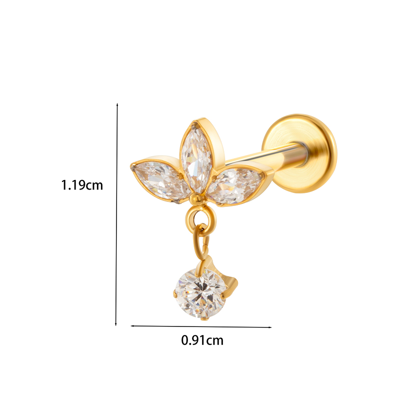 1 Piece Ear Cartilage Rings & Studs Simple Style Classic Style Leaves Chain Pure Titanium Inlay Zircon Ear Cartilage Rings & Studs display picture 11