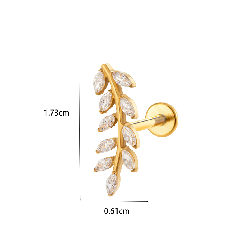 1 Piece Ear Cartilage Rings & Studs Simple Style Classic Style Leaves Chain Pure Titanium Inlay Zircon Ear Cartilage Rings & Studs display picture 8
