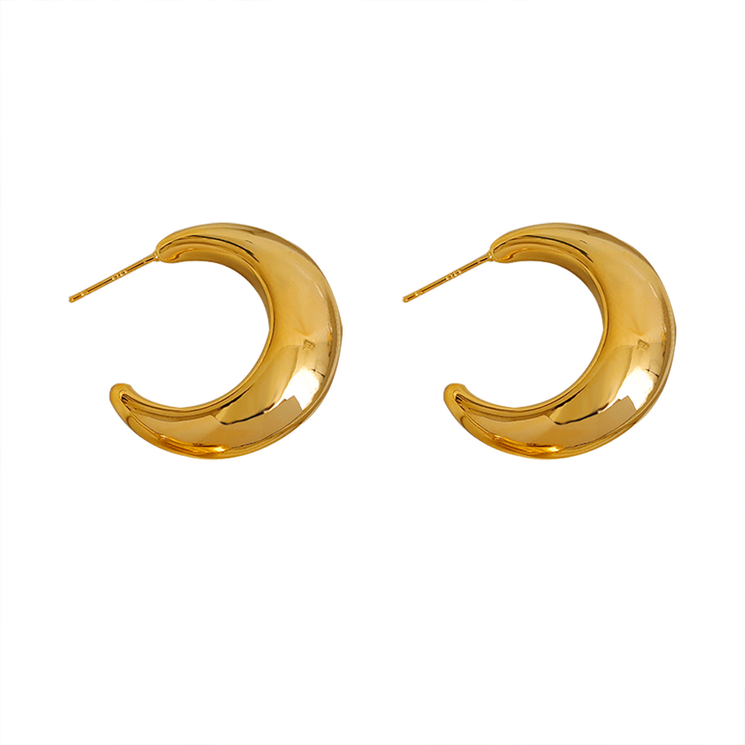 1 Pair IG Style Hip-Hop Simple Style C Shape Copper Copper 18K Gold Plated Ear Studs display picture 1