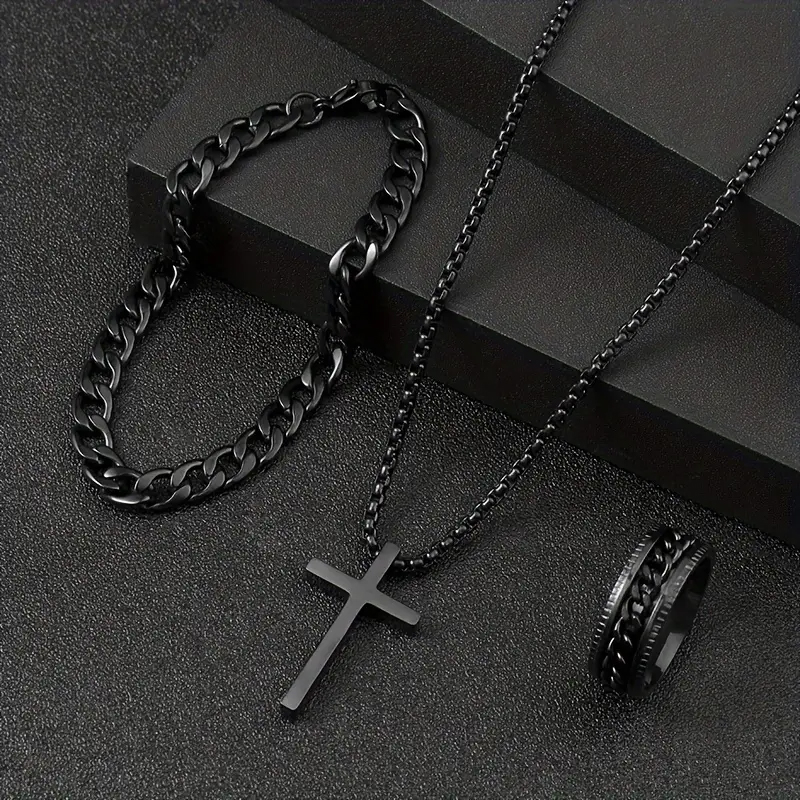 Modern Style Classic Style Cross Alloy Men's Jewelry Set display picture 3