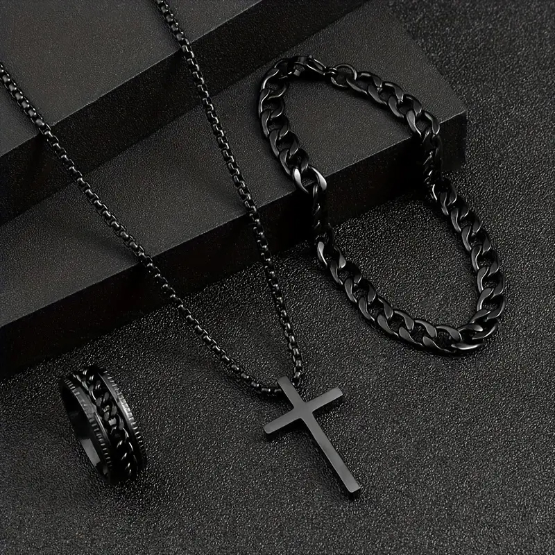 Modern Style Classic Style Cross Alloy Men's Jewelry Set display picture 4