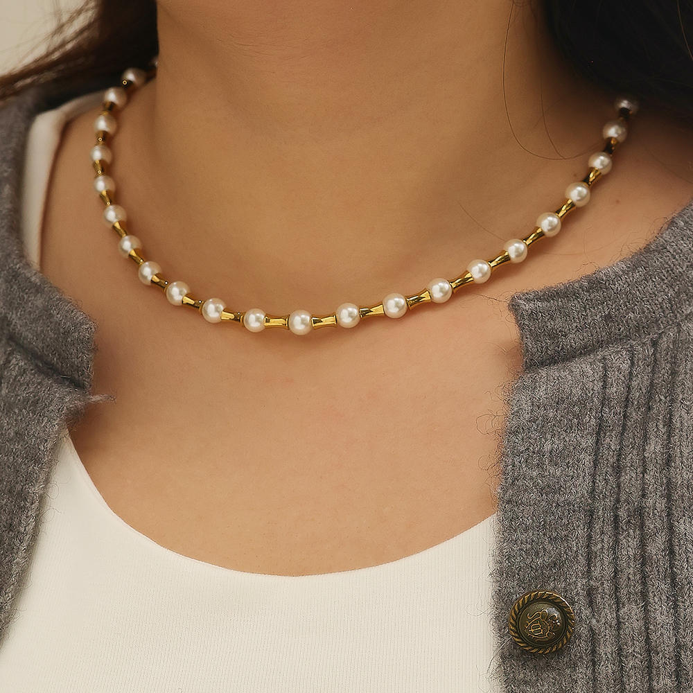 Edelstahl 304 Künstliche Perle Titan Stahl Elegant Dame Klassischer Stil Geometrisch Halskette display picture 6