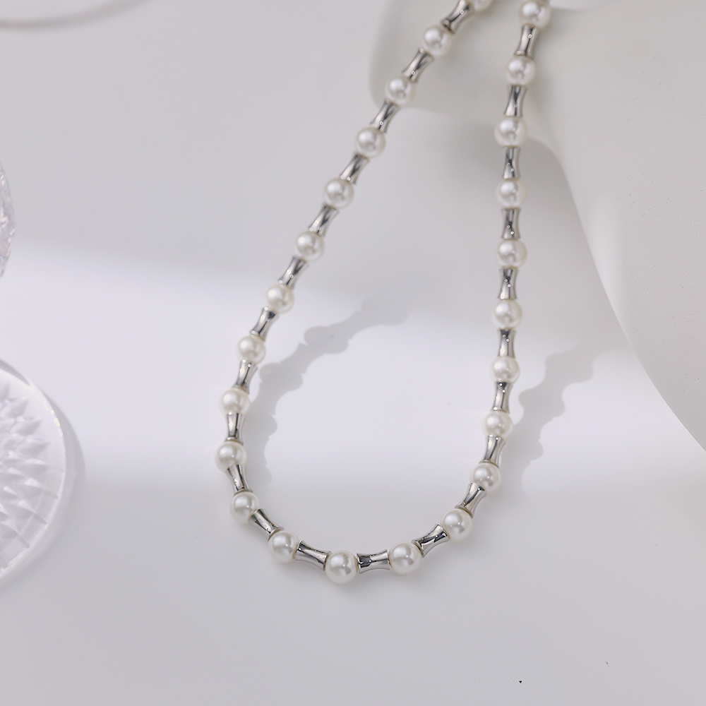 Edelstahl 304 Künstliche Perle Titan Stahl Elegant Dame Klassischer Stil Geometrisch Halskette display picture 7