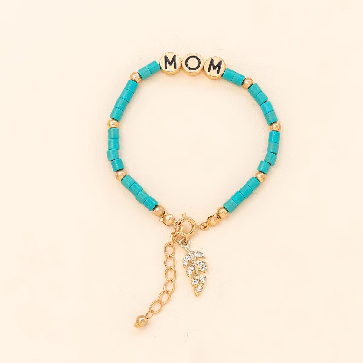 MAMA Simple Style Letter Leaves 201 Stainless Steel Alloy Agate Beaded Inlay Zircon Gold Plated Mother'S Day Women's Bracelets display picture 4