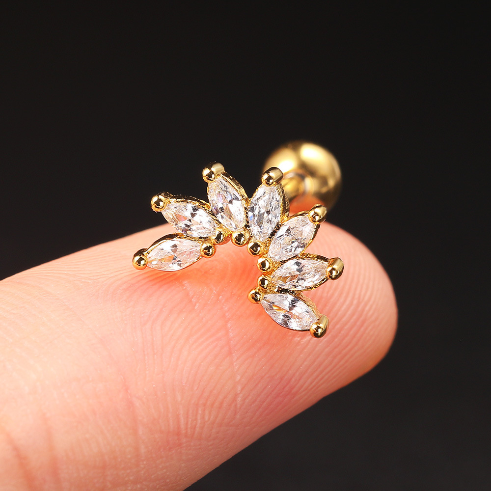 1 Piece IG Style Elegant Modern Style Geometric Flower Inlay 304 Stainless Steel Copper Zircon 18K Gold Plated Ear Studs Cartilage Earrings display picture 7
