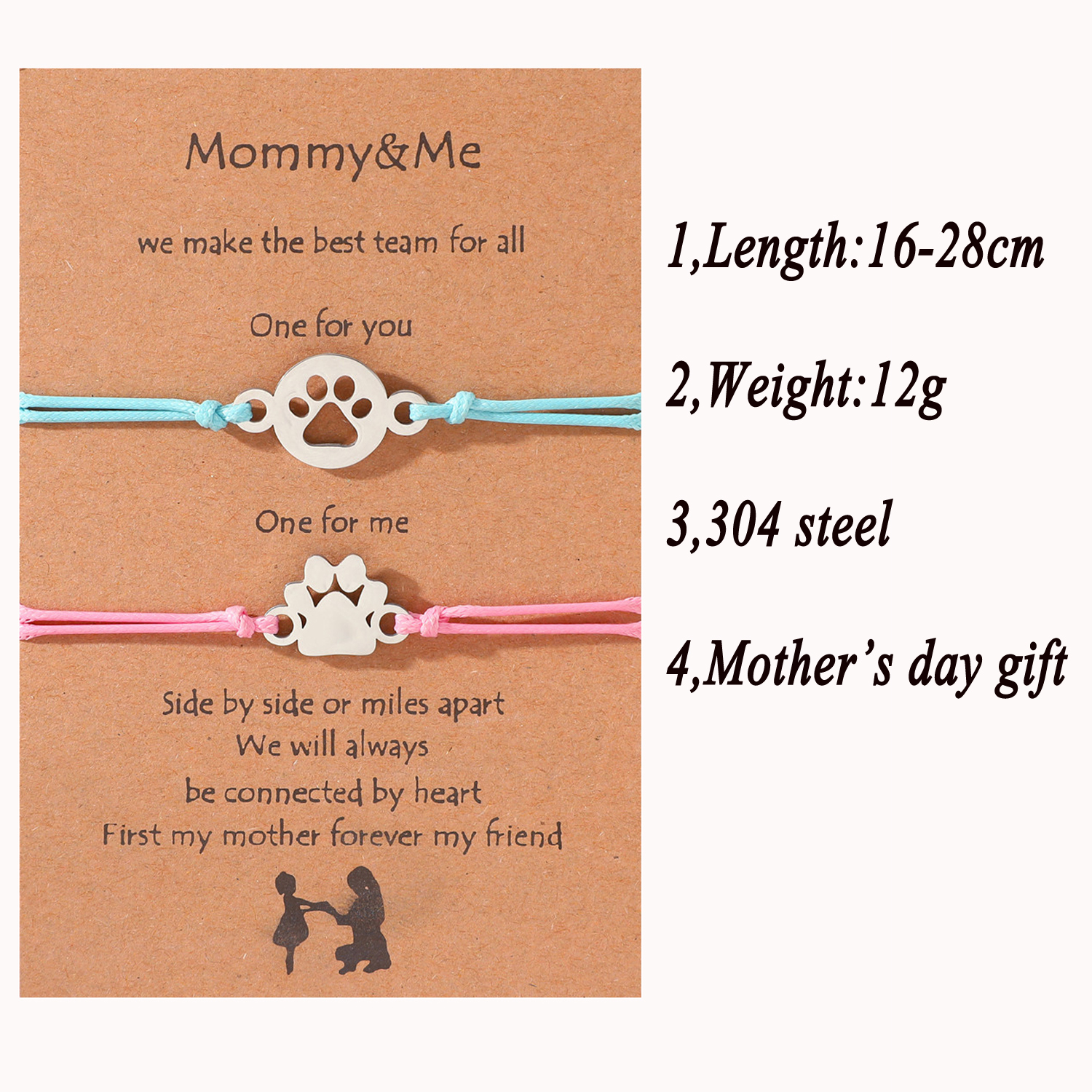 Cartoon Style Cute Sweet Paw Print 304 Stainless Steel Rope Thanksgiving Mother'S Day Women's Drawstring Bracelets display picture 2