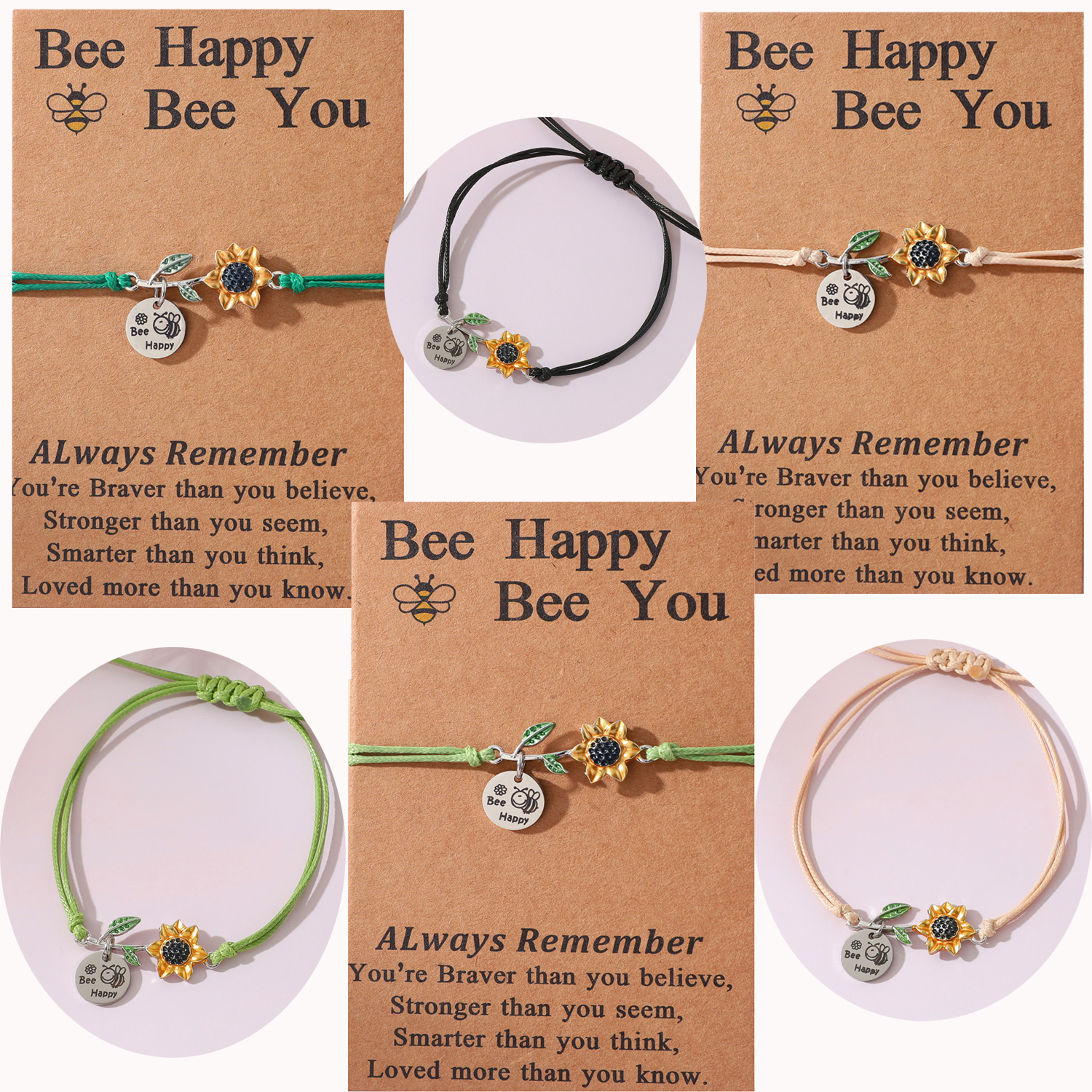 Cute Sweet Sunflower Bee 304 Stainless Steel CCB Alloy Enamel Carving Mother'S Day Women's Drawstring Bracelets display picture 1