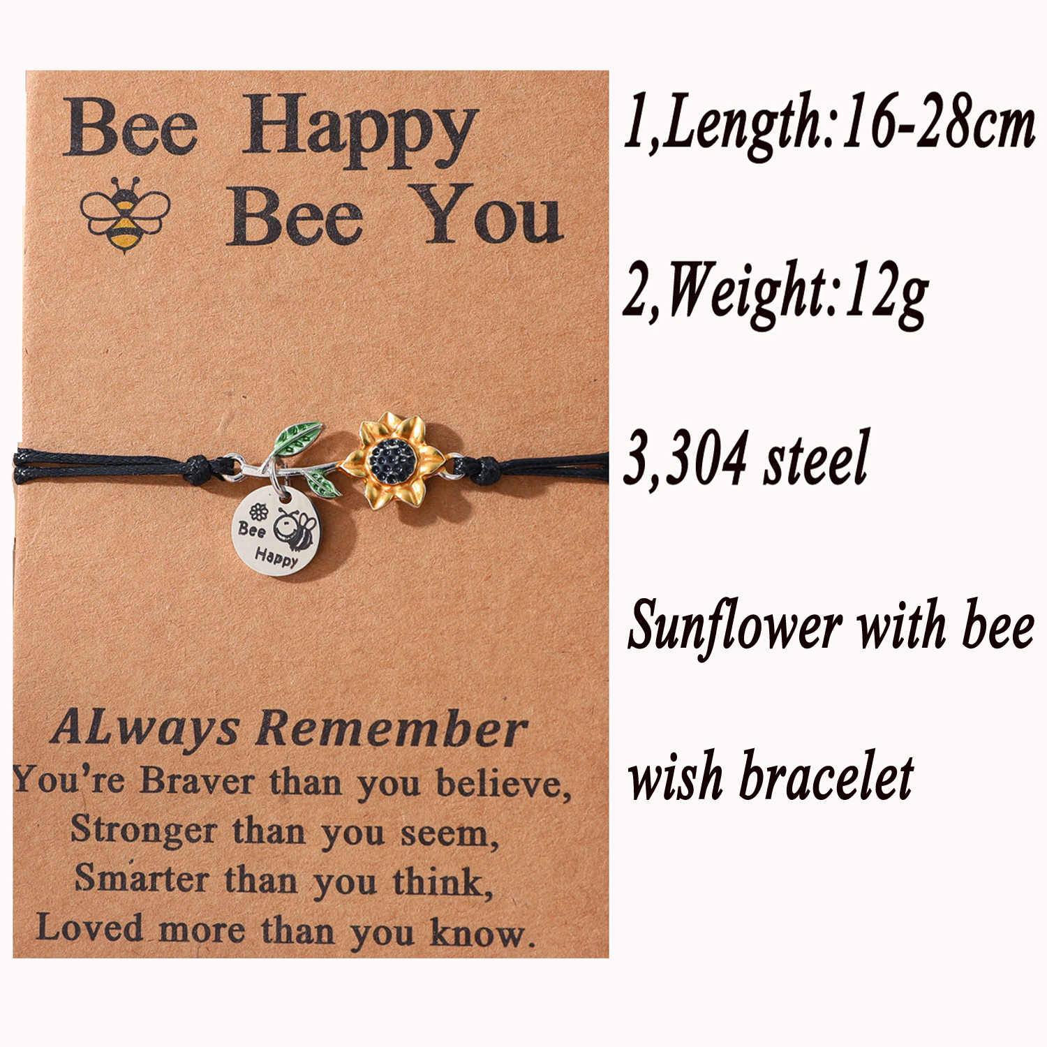 Süß Süss Sonnenblume Biene Edelstahl 304 CCB Legierung Emaille Carving Muttertag Frau Kordelzug Armbänder display picture 2