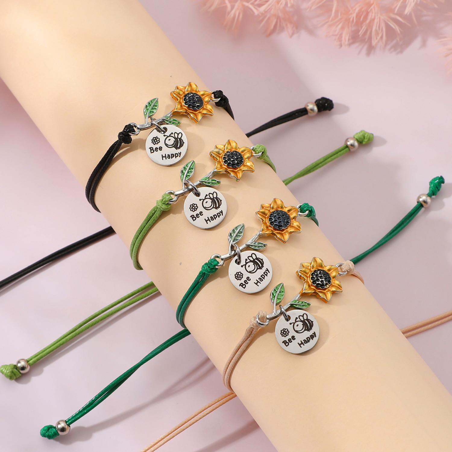 Cute Sweet Sunflower Bee 304 Stainless Steel CCB Alloy Enamel Carving Mother'S Day Women's Drawstring Bracelets display picture 3