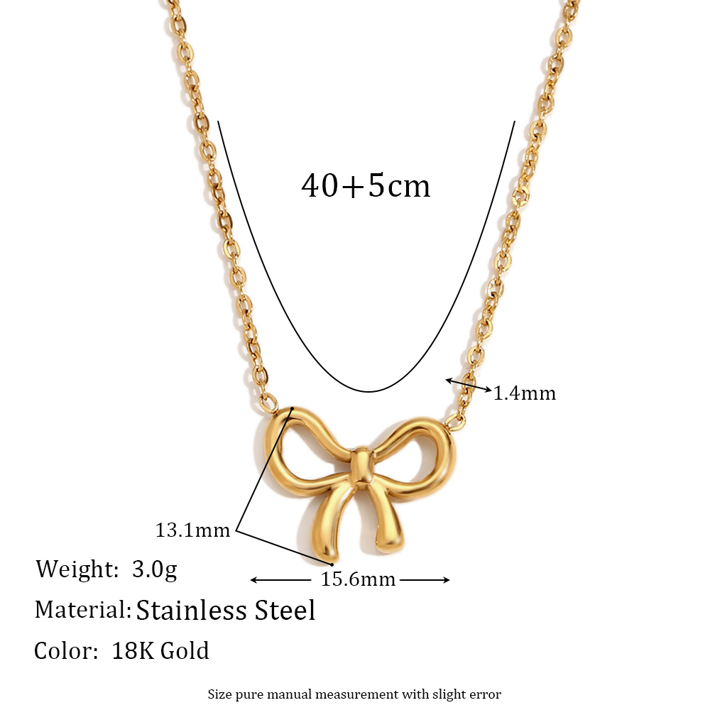 304 Stainless Steel 18K Gold Plated Sweet Simple Style Classic Style Plating Bow Knot Earrings Necklace display picture 2
