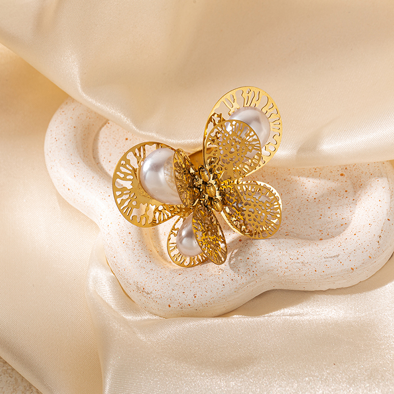 Elegant Vintage-Stil Dame Schmetterling Edelstahl 304 Vergoldet Künstliche Perlen Offener Ring In Masse display picture 4