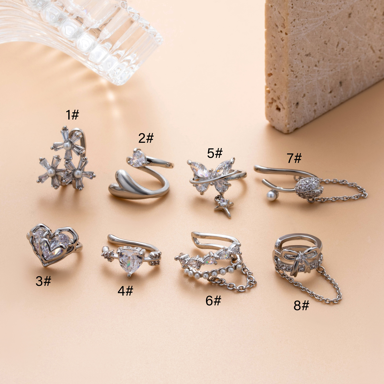 1 Piece Simple Style Classic Style Heart Shape Flower Bow Knot Inlay Copper Zircon Ear Cuffs display picture 21