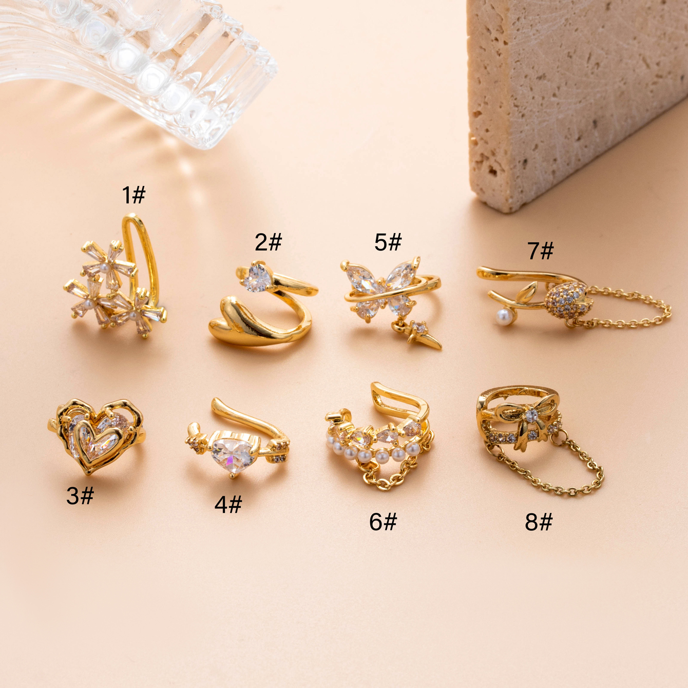 1 Piece Simple Style Classic Style Heart Shape Flower Bow Knot Inlay Copper Zircon Ear Cuffs display picture 20