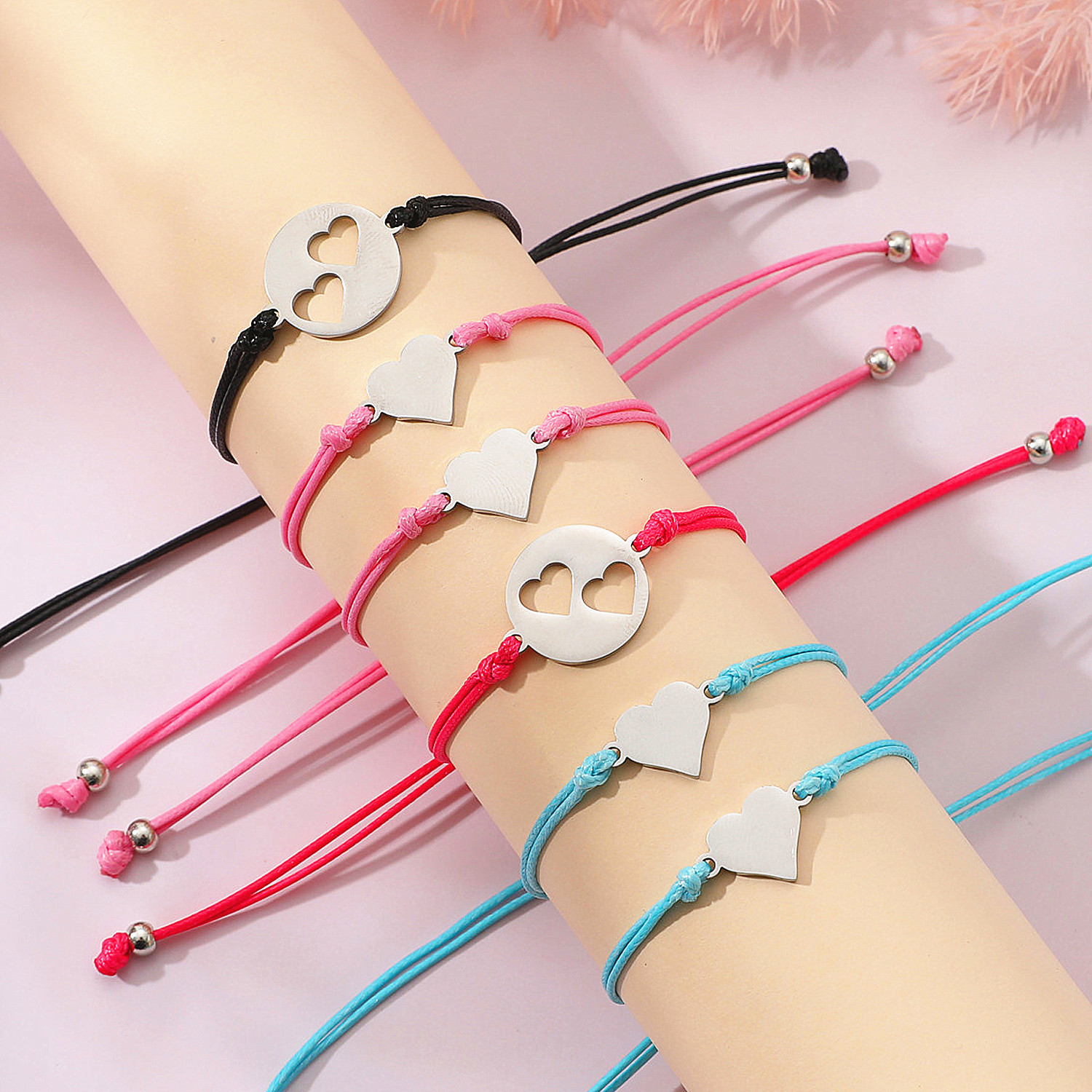 Basic Modern Style Classic Style Double Heart Heart Shape 304 Stainless Steel CCB Pu Leather Polishing Mother'S Day Women's Drawstring Bracelets display picture 6