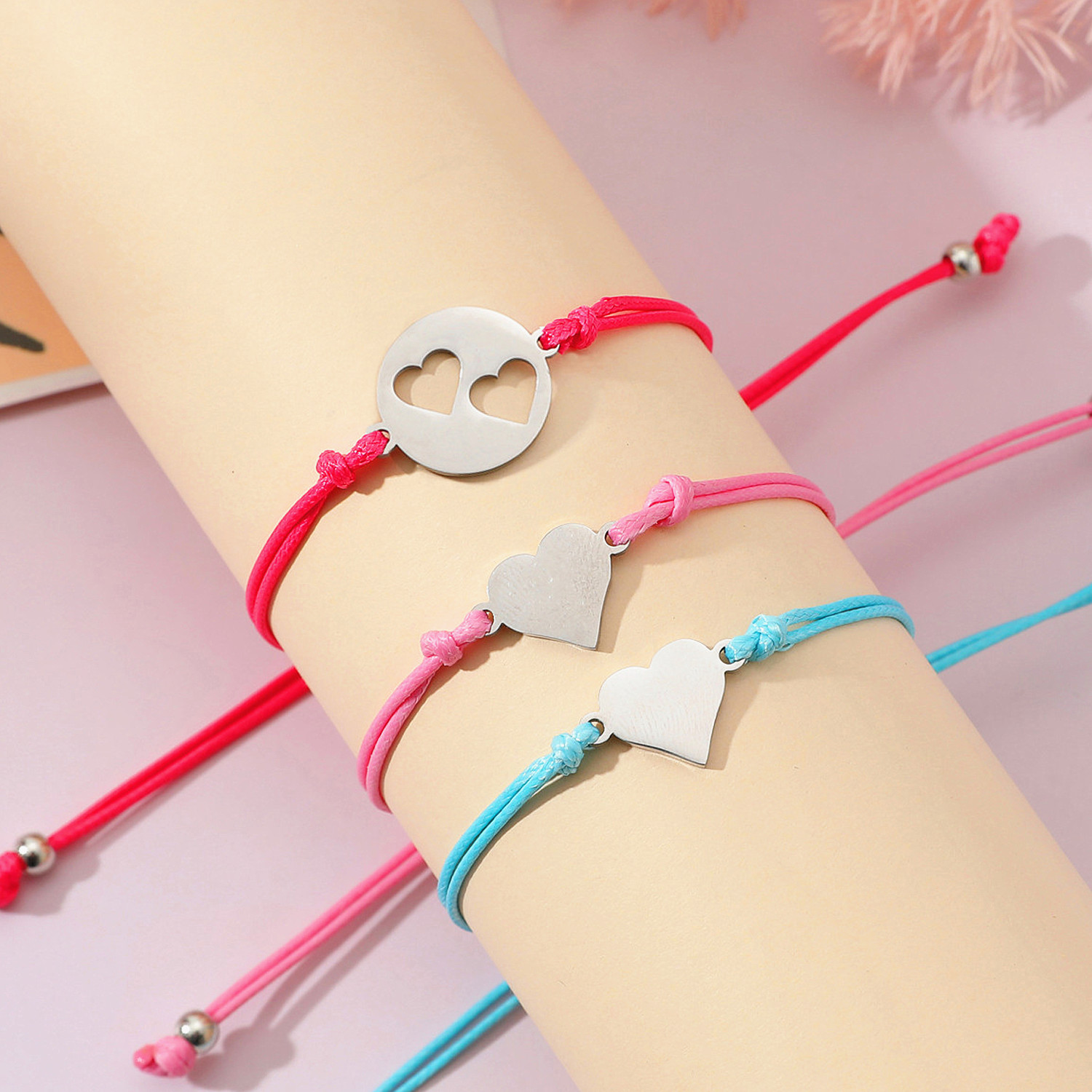 Basic Modern Style Classic Style Double Heart Heart Shape 304 Stainless Steel CCB Pu Leather Polishing Mother'S Day Women's Drawstring Bracelets display picture 5