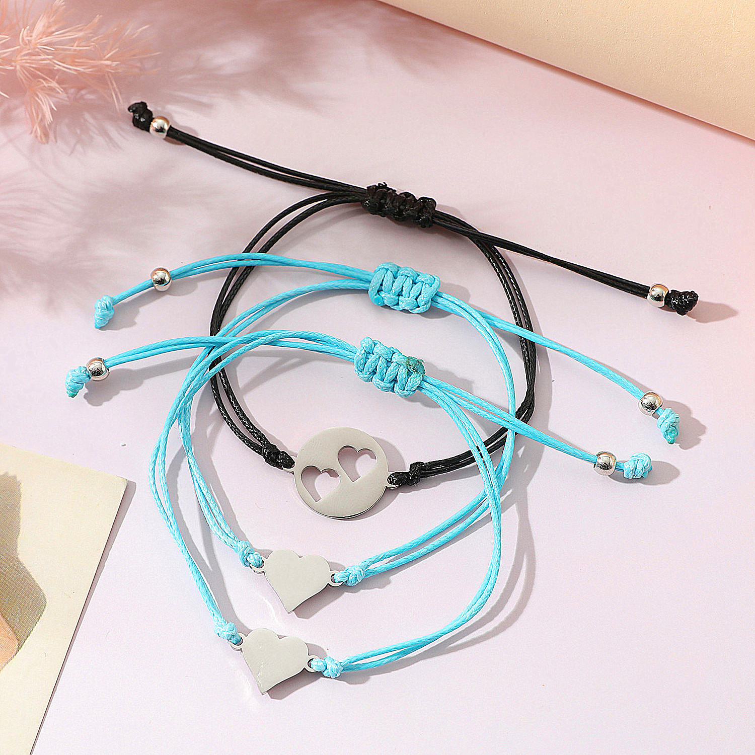 Basic Modern Style Classic Style Double Heart Heart Shape 304 Stainless Steel CCB Pu Leather Polishing Mother'S Day Women's Drawstring Bracelets display picture 11