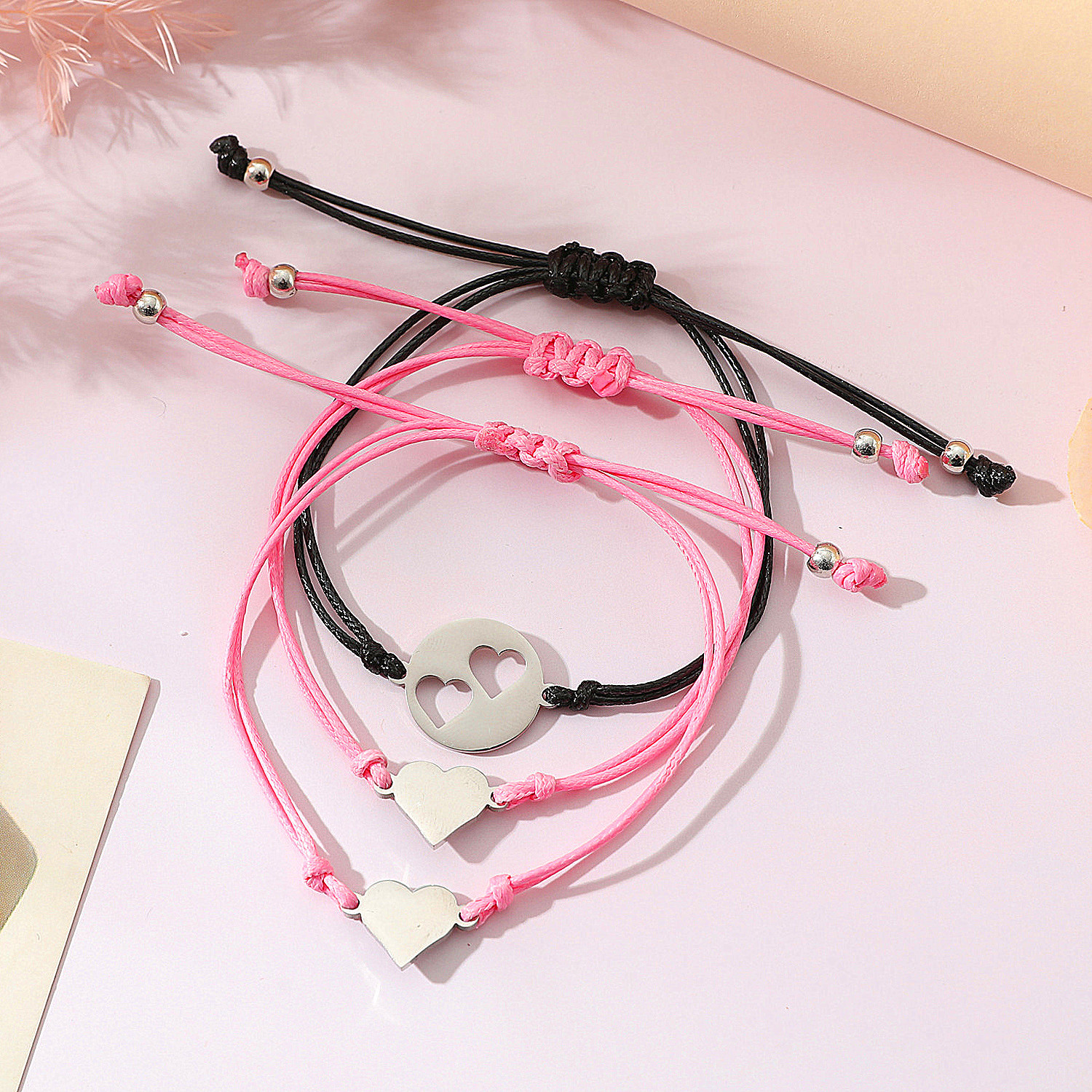 Basic Modern Style Classic Style Double Heart Heart Shape 304 Stainless Steel CCB Pu Leather Polishing Mother'S Day Women's Drawstring Bracelets display picture 9