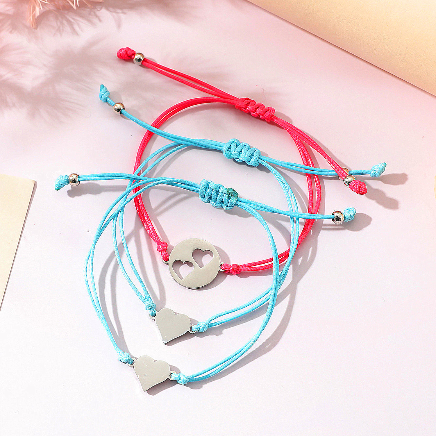 Basic Modern Style Classic Style Double Heart Heart Shape 304 Stainless Steel CCB Pu Leather Polishing Mother'S Day Women's Drawstring Bracelets display picture 12