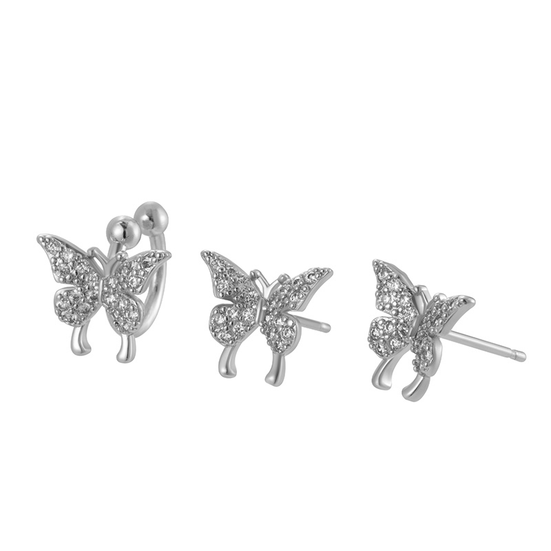 3 Pieces Set Ear Cartilage Rings & Studs Simple Style Classic Style Butterfly Copper Inlay Zircon Ear Cartilage Rings & Studs display picture 2