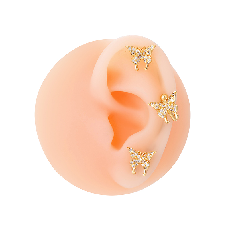 3 Pieces Set Ear Cartilage Rings & Studs Simple Style Classic Style Butterfly Copper Inlay Zircon Ear Cartilage Rings & Studs display picture 4