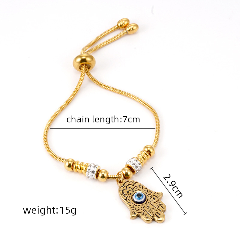304 Stainless Steel 18K Gold Plated Simple Style Hollow Out Inlay Hand Of Fatima Eye Bracelets display picture 1