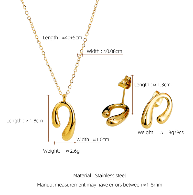 Acier Inoxydable 304 Plaqué Or 18K Style Simple Placage Forme En U Des Boucles D'Oreilles Collier display picture 1