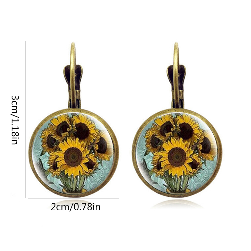 1 Pair Retro Classic Style Sunflower Inlay Alloy Glass Drop Earrings display picture 1