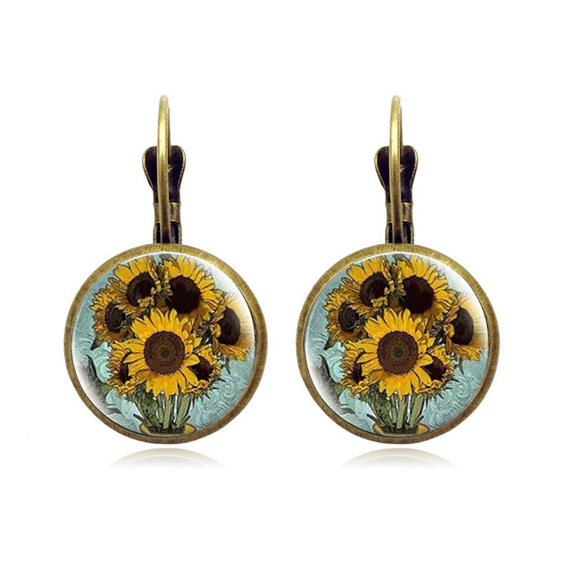1 Pair Retro Classic Style Sunflower Inlay Alloy Glass Drop Earrings display picture 6