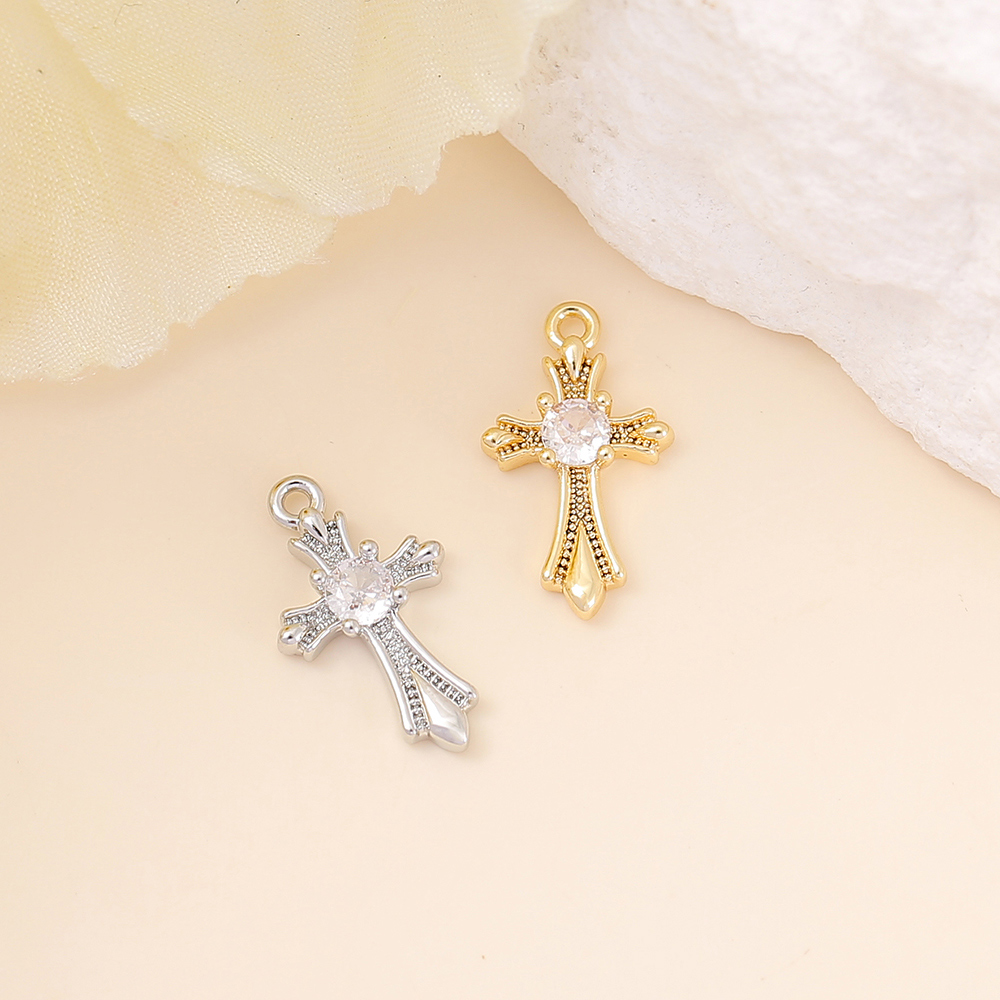 1 Piece 8 * 15mm Copper Zircon 18K Gold Plated White Gold Plated Cross Polished Pendant display picture 4