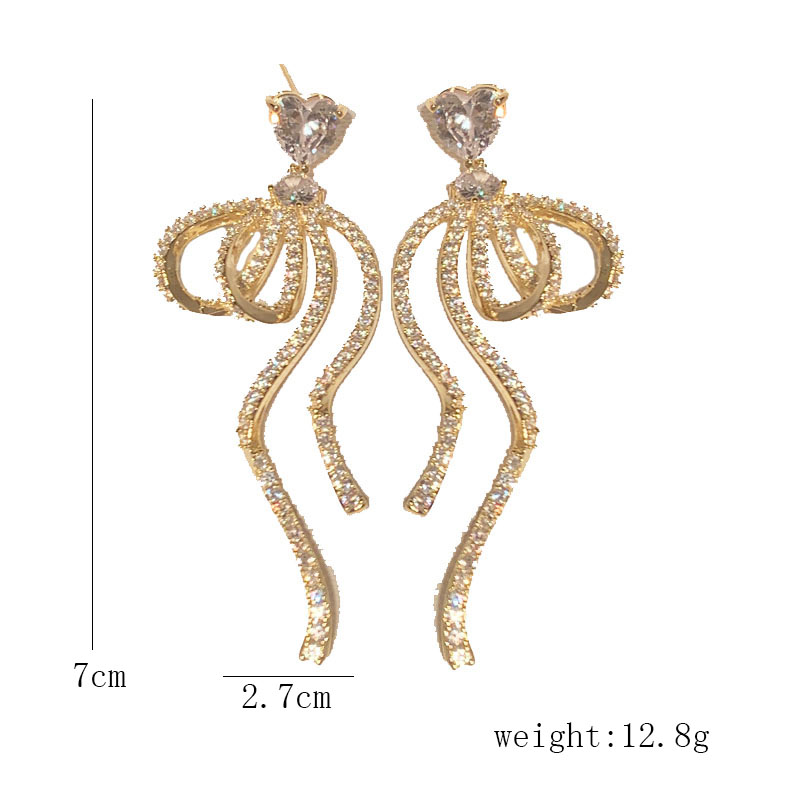 1 Pair Luxurious Classic Style Mermaid Floral Bow Knot Plating Inlay Synthetics Lace Brass Zircon 14K Gold Plated Drop Earrings display picture 1
