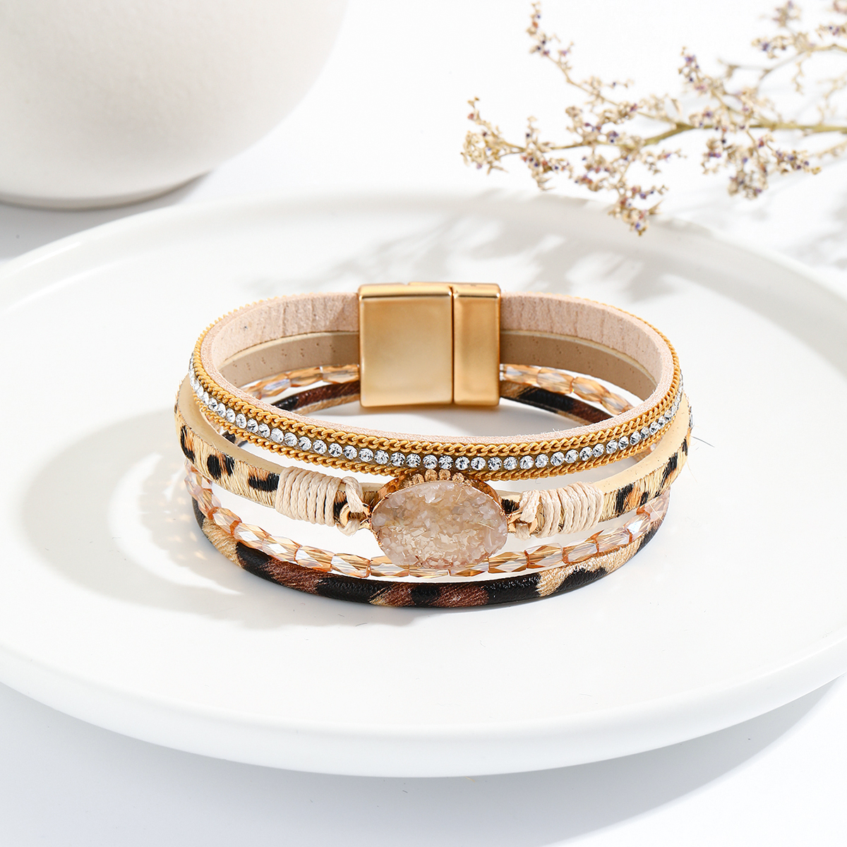 Modern Style Classic Style Geometric Pu Leather Beaded Inlay Artificial Crystal Zircon Women's Bangle display picture 14