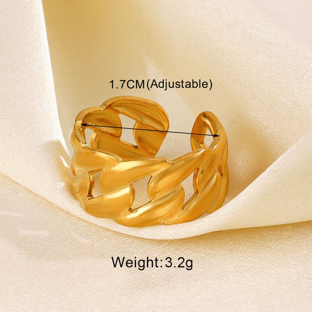 Vintage Style Heart Shape Lines 304 Stainless Steel 18K Gold Plated Open Rings In Bulk display picture 4
