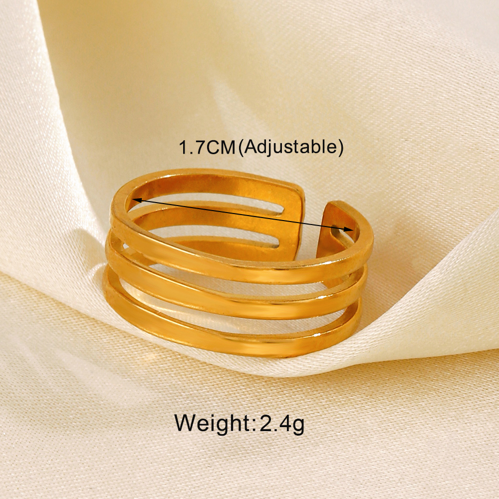 Vintage Style Heart Shape Lines 304 Stainless Steel 18K Gold Plated Open Rings In Bulk display picture 2