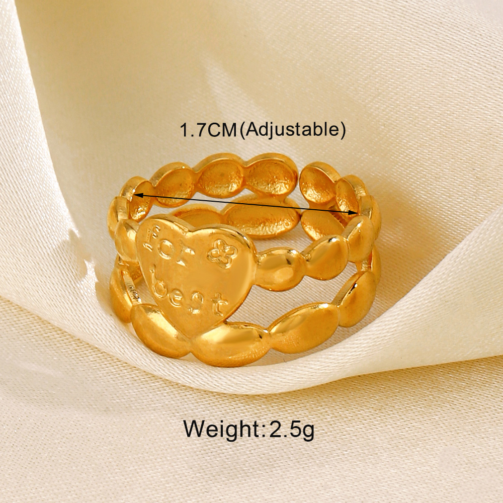 Vintage-Stil Herzform Linien Edelstahl 304 18 Karat Vergoldet Offener Ring In Masse display picture 3