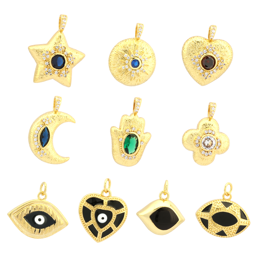 1 Piece 21 * 18mm Copper Zircon 18K Gold Plated Devil's Eye Hand Of Fatima Heart Shape Pendant Chain display picture 16