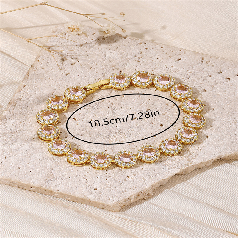 Wholesale Hip-Hop Shiny Round Copper Inlay 18K Gold Plated Zircon Bracelets display picture 1