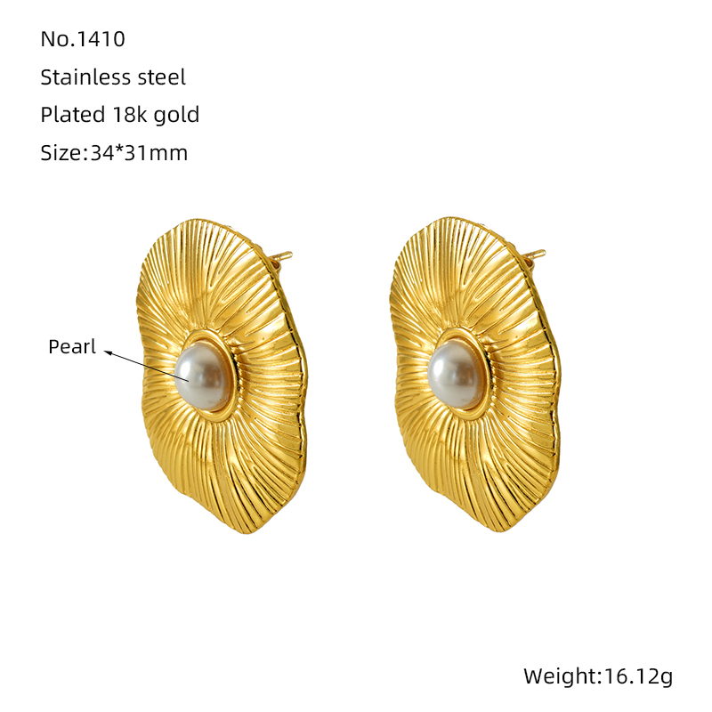 1 Pair Sweet Simple Style Leaf Flower Plating Inlay 304 Stainless Steel Pearl 18K Gold Plated Ear Studs display picture 2