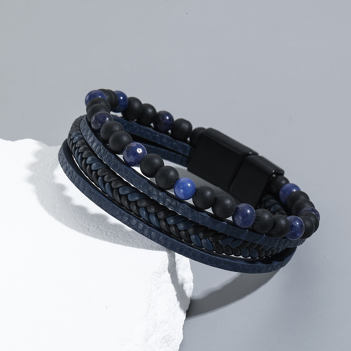 Simple Style Geometric Pu Leather Beaded Men's Bracelets display picture 3