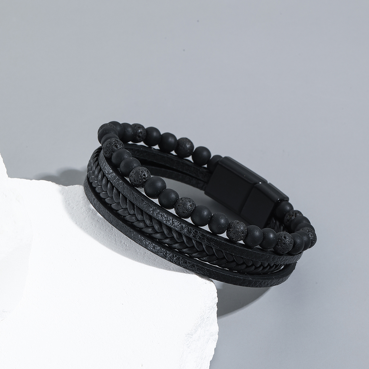 Simple Style Geometric Pu Leather Beaded Men's Bracelets display picture 4